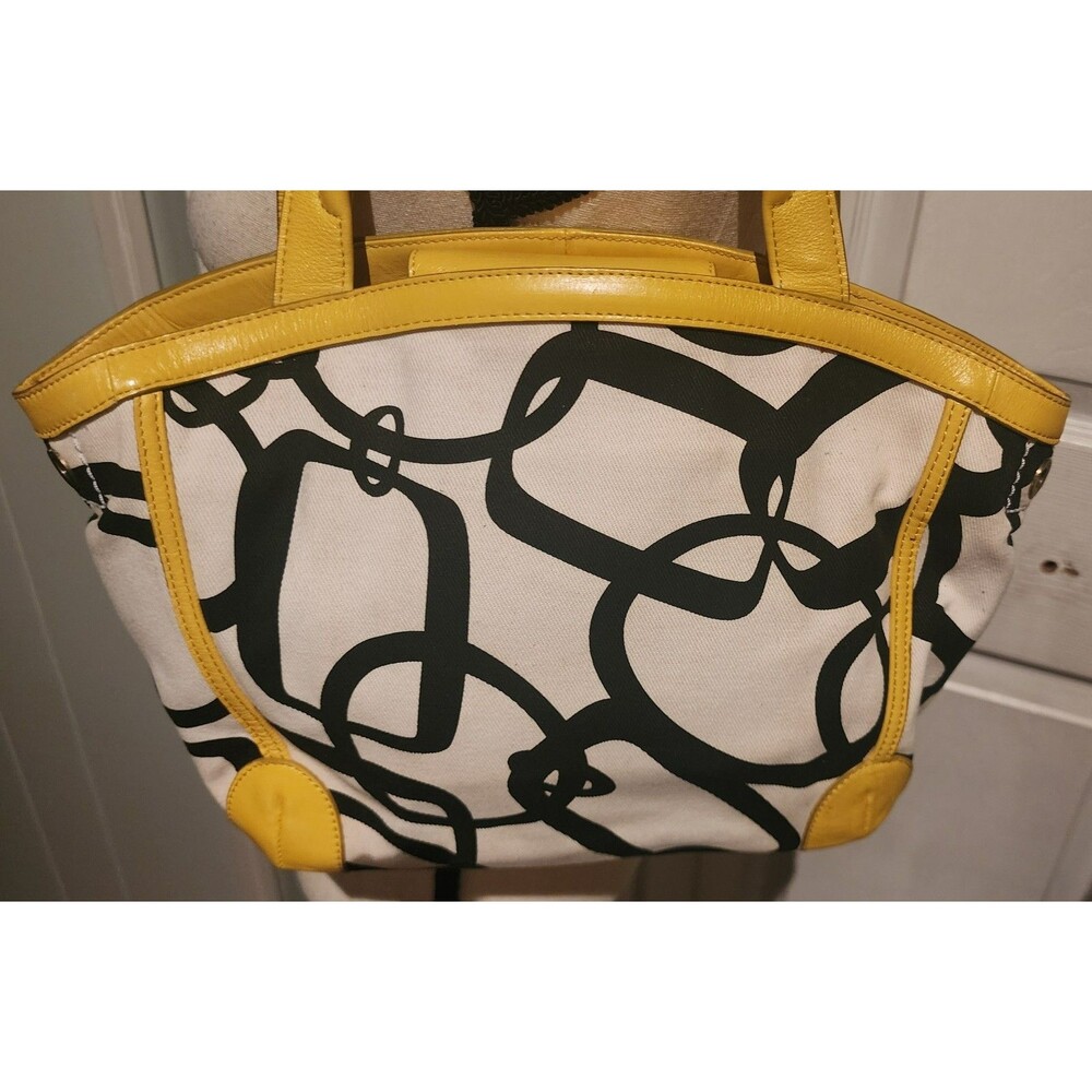 Rare TOMMY HILFIGER Yellow/Black Print Canvas Boat PURSE HandBag &CoinPurse VguC - Picture 6 of 14